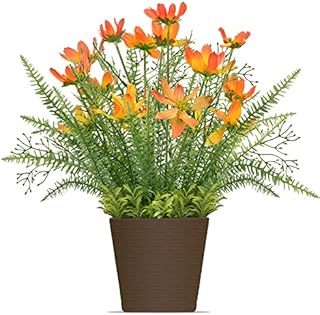 Memotoo Artificial Flowers, Faux Potted Coreopsis Silk Flowers, UV Resistant Indoor Outdoor Fake Flowers for Home, Office, Birthday, Mothers Day, Anniversary & Wedding Decorations, 14.7"(Orange)