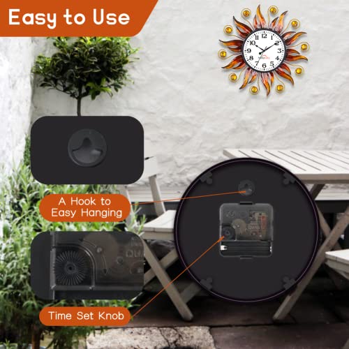 Hobyluby Indoor Outdoor Wall Clocks, 13" Sun Clock Silent Non-Ticking For Patio Home Decorations #TOP3
