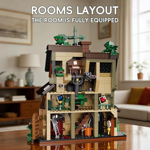 Image of Halloween Haunted House Building Set Man-Eating Flower Farm Architecture Model Kit for Adults Spooky Cottage with Giant Carnivorous Plants Warning Signs Gothic Horror Home Decor Gift 958 PCS