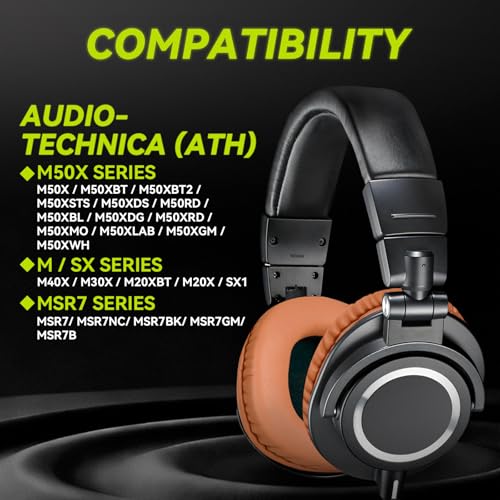 Aurivor Almohadillas de Repuesto para Auriculares Audio Technica ATH M50X M50xBT2 M50xLAB M40X M30X M20X MSR7 SX1, Cojines con Cuero Proteico Más Suave y Espuma de Alta Densidad (Marrón) miniatura 4