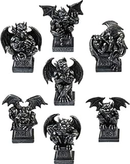 Mythical 4 Inch Black Gargoyle Statue Set - Seven Deadly Sins Set of Gargoyles - Gothic Home Decor Miniature Sculpture - Fantasy Figurine Hand Painted Polyresin Figure Ornament - Medieval Celtic Gift