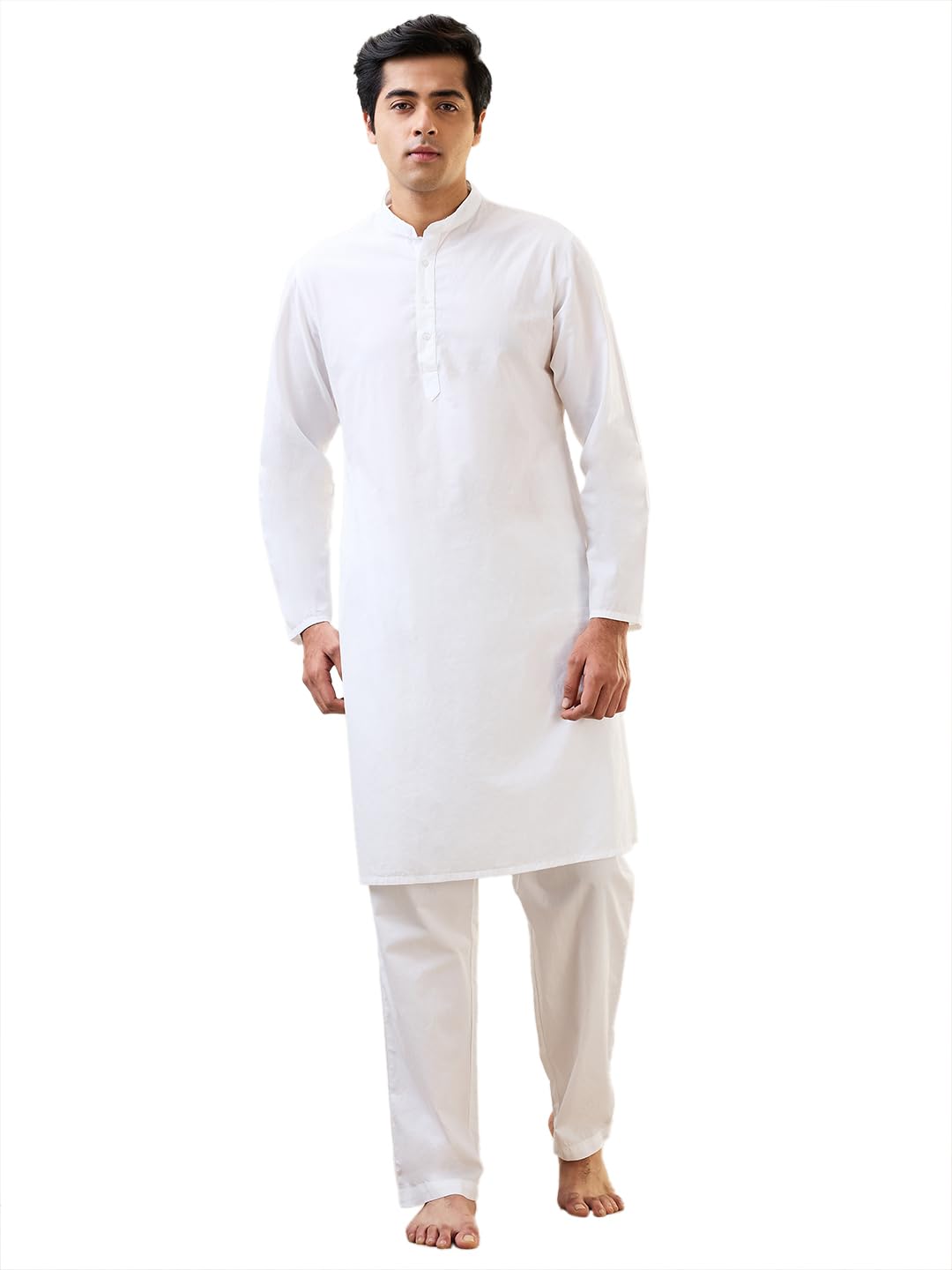 SleepZ Men Comfort Fit Solid Pattern Pure Cotton Mandrin Collar Kurta