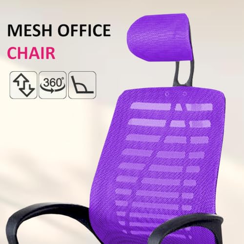 Image of Casa Copenhagen,Mesh Office Desk Chair,Rocking Chairs Ergonomic Computer Chair Adjustable High with Headrest and Comfortable Armrest Swivel Chair - Purple & Black Handle