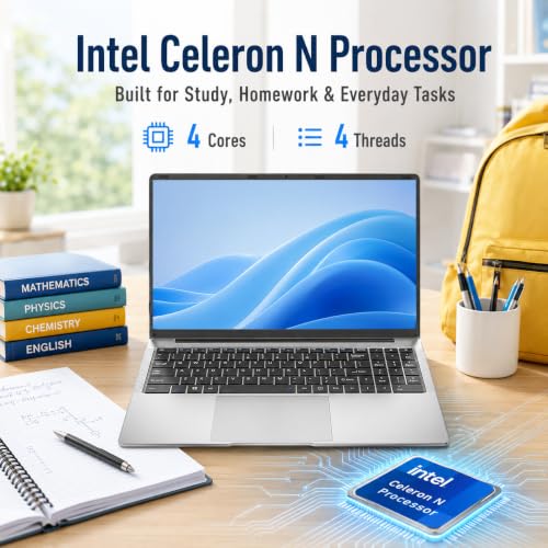 Image of 15.6 inch FHD IPS Laptop - 8GB RAM 256GB SSD, 4-Core Celeron N, Work Laptop Computer, USB 3.0, Win 11, Wi-Fi 5, BT5, Numpad, for Home Student and Business
