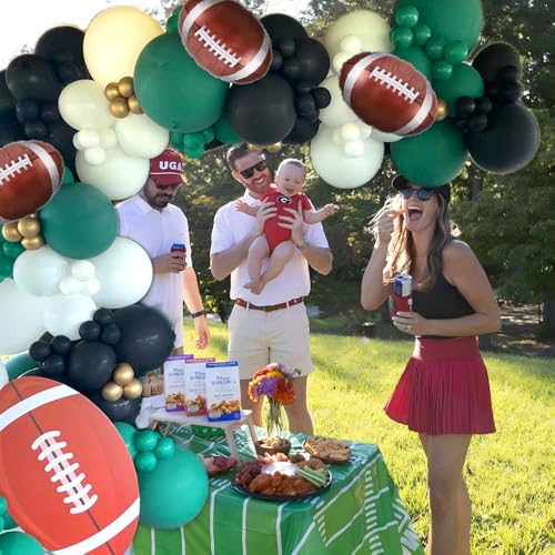 Football Balloon Arch Kit,130Pcs Dark Green Black White Gold Balloons with 3 Football Foil Balloons for Rugby Sport Theme Birthday First Year Down Baby Shower Football Game Party Decorations - Image 7