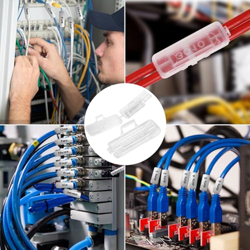 Dshunnc 100 Stück Kabelbeschriftung Clip Set mit 100 Kabelmarker + 100 Kabelbinder + 2 Etikettenbögen, Wiederverwendbare Kabelmarkierung für Elektroinstallation, Serverraum, Büro und Haushalt (3010)