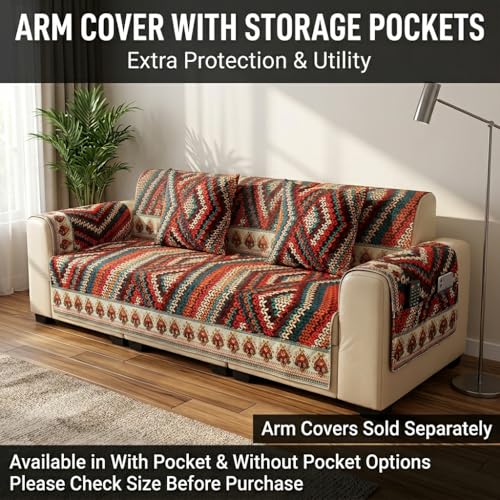 Image of KINGLY Sofa Cover 1 Seater Fully Covered | Stretchable Anti-Slip Slipcover | Washable Furniture Protector | Multicolor | Seat & Back | Set of 2Pc