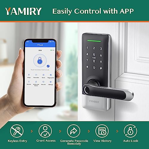 Image of Yamiry Smart Door Lock, Biometric Fingerprint, Keyless Entry, App Control, 6 Ways to Unlock, DIY Installation (Silver)