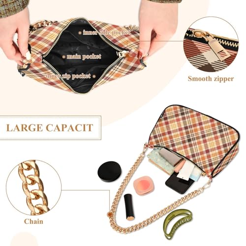 susiyo Shoulder Bag for Women Autumn Plaid Small Shoulder Purse Bags Cute Hobo Tote Handbag Mini Clutch Purse4