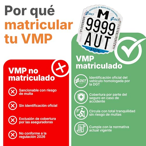 Autobasics Matrícula Patinete Eléctrico VMP Homologada DGT – Placa Identificativa Vehículo Movilidad Personal Obligatoria 2026 – Resistente y Fácil Montaje