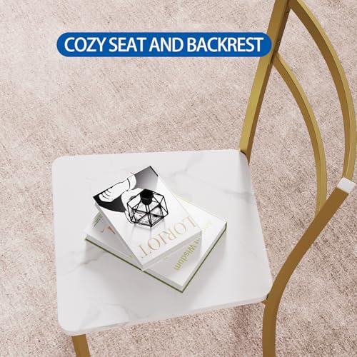 GarveeHome Dining Table Set for 2, Round Kitchen Table and Chairs for 2, 3 Piece Modern Dining Room Table Set, Kitchen Table Set for Small Space, Apartment, Gold Marble White