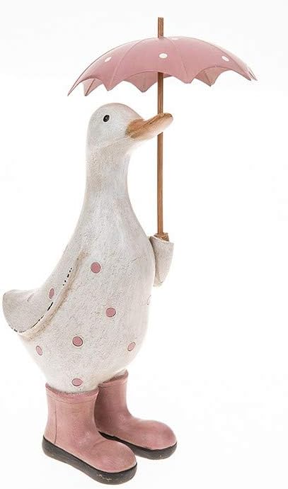 Joe Davies Polka Dot Print Cute Shabby Chic Duck Ornament Figurine With Umbrella and Wellington Boots (Pink)