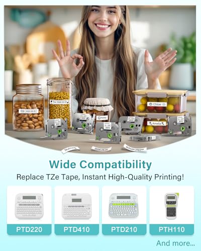 Image of Label Maker Tape Compatible with Brother P-Touch Label Tape TZe-231 12mm 0.47 Laminated White TZ TZe TZe231 Black on White for PT-D220 D210 H110 D200 D400 1280 D610BT Refills 1 /2 inch x 8m, 6-Pack