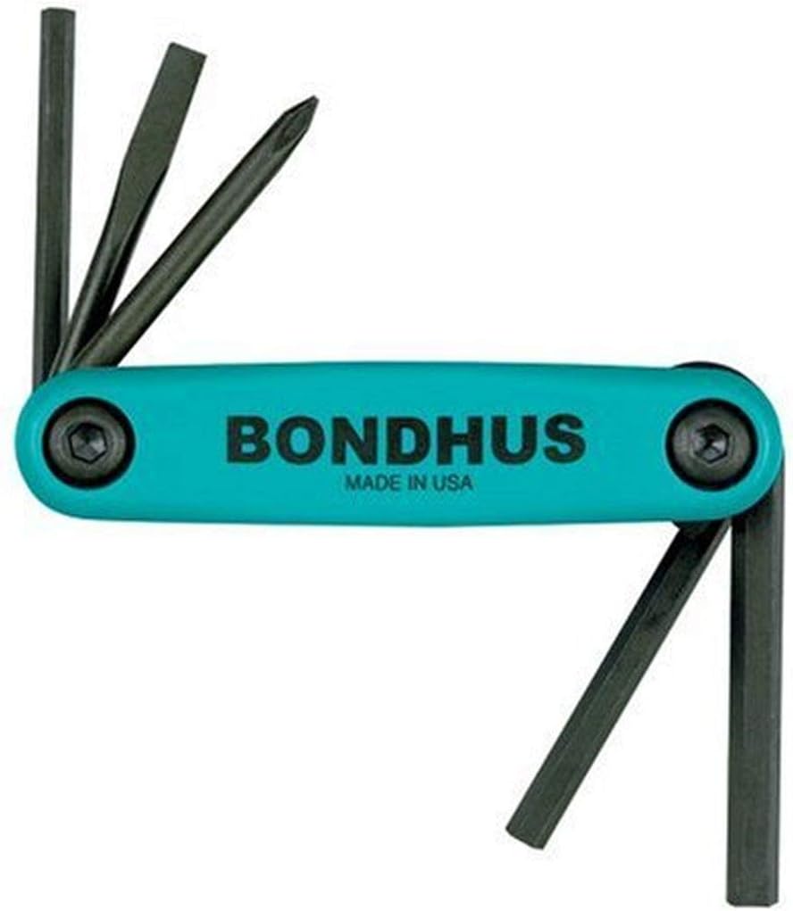 Bondhus12540 GorillaGrip Fold-up Utility Set, #1 Phillips, 3/16-Inch Slotted, 4mm Hex, 5mm Hex, and 6mm Hex