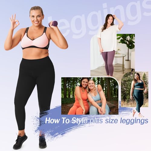FULLSOFT 3 Pack Plus Size Leggings with Pockets for Women-High Waisted Tummy Control 1X-4X Soft Yoga Pants for Workout3