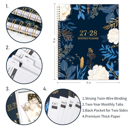 2027-2028 Monthly Planner - 2 Year Monthly Planner/Calendar 2027-2028, Jan 2027 - Dec 2028, 11" x 9", 24 Monthly Planner with Tabs, Back Pocket, Holidays, Twin-Wire Binding, Note Pages - Image 5