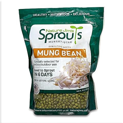 Nature Jims Premium Mung Bean Sprouting Seeds – 16 Oz – NON GMO- Resealable Bag for Longer Freshness – Rich in Vitamins, Minerals, Fiber Cover