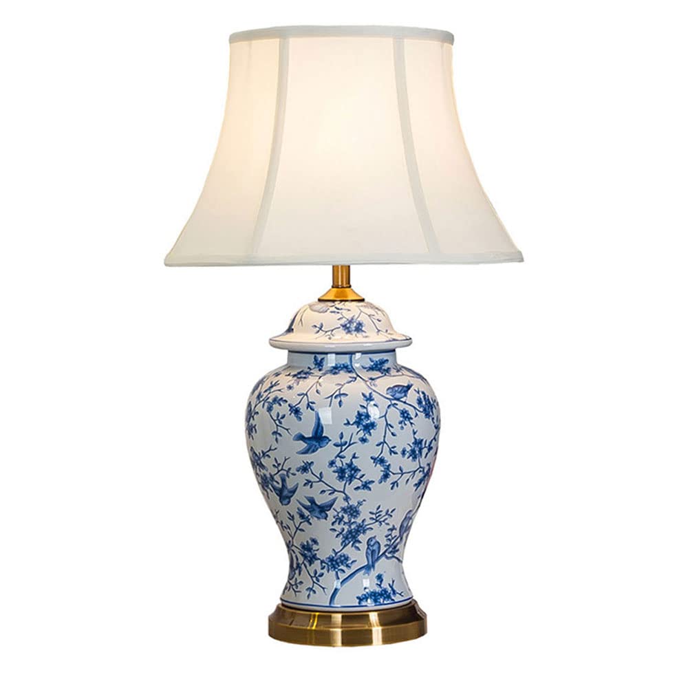 SGKOMN Chinese Blue White Ceramic Table Lamps/Desk Lamps 25.6" Jingdezhen Ceramic Bedside Desk Nightstand Lamp For Bedroom And Living Room Sofa