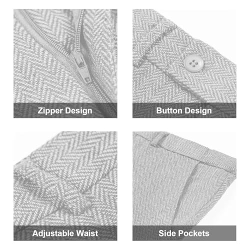 Image of Retro 3 Piece Suit Tweed Herringbone Men's Suits Slim Fit Jacket Vest Pant | Tweed Wool Blend Retro 3 Piece Suit Herringbone Men's Suits Vintage Wedding Groom Tux Set Dress Prom Single Breasted Jacket