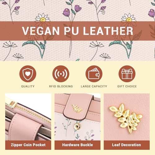 Image of YINHEXI Women's Wallet, Compact and Small Bifold PU Leather Card Holder, Mini Purse with Coin Pocket for Ladies, Girls (Floral Pink)