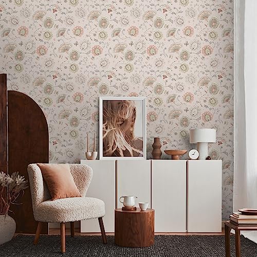 A.S. Création Papel pintado - Papel pintado floral en tonos beige, rosa y gris - Papel de pared para diversas habitaciones - Papel pintado de pared en 10,05 m x 0,53 m