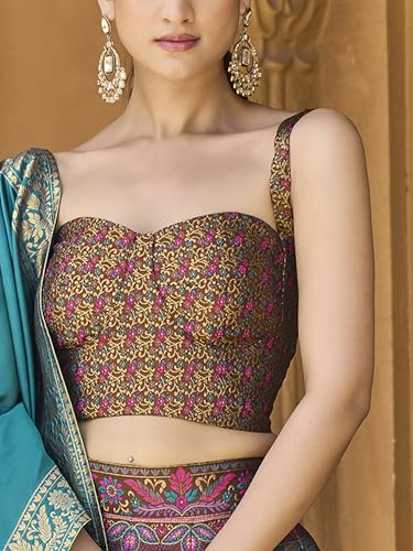 Image of PURVAJA Women's Kanjiwaram Semi-Stitched Lehenga choli