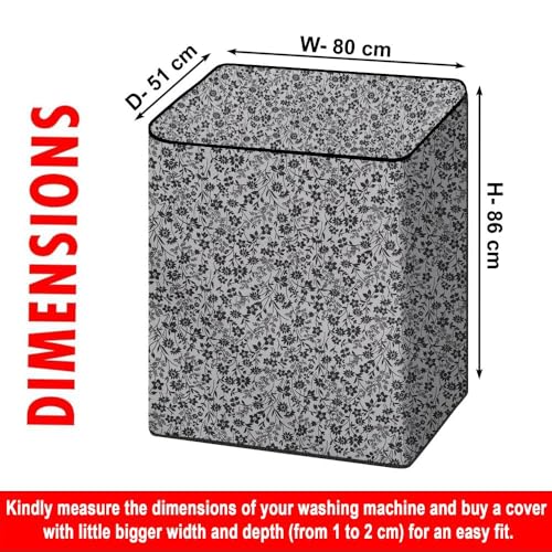 Image of The Furnishing Tree Semi-Automatic Top Load Washing Machine Cover | Waterproof & Dustproof | Easy to Clean | Durable & Washable, Monochrome Floral Vine Print Polyester (51x80x86 CM)