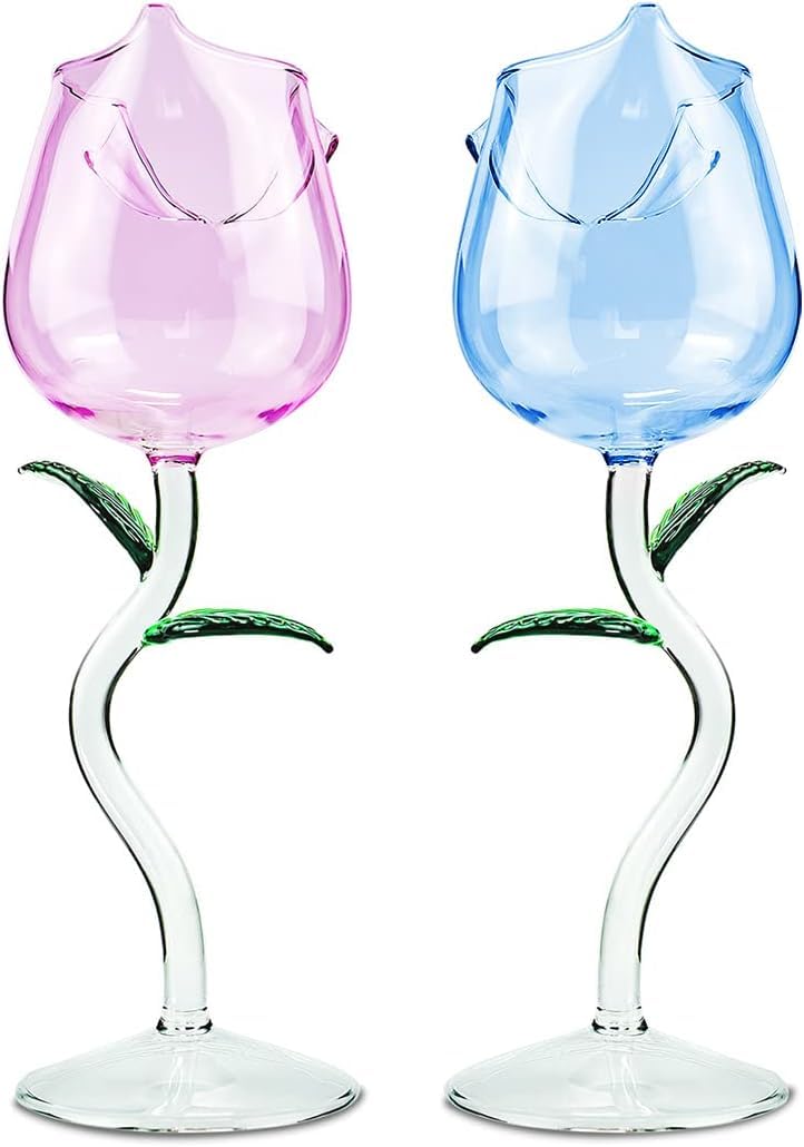 Lot de 2 verres à vin en forme de rose bicolores de 280 ml