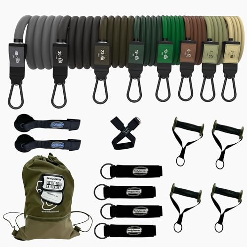 Image of Bodylastics Patented Basic Series Resistance Band Set - Resistance Bands with Snap Reduction Tech, 2 Handles, 2 Ankle Straps, 1 Door Anchor & 1 Carry Bag
