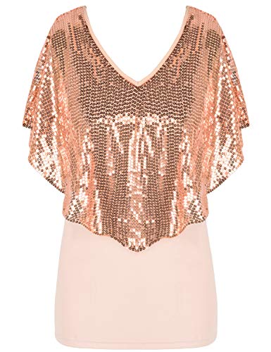 PrettyGuide Women's Tunic Tops Sequin Overlay Cold Shoulder Glitter Cocktail Party Blouse Top2