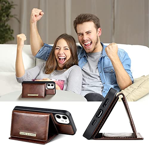 Image of PULOKA Compatible for iPhone 11 Pu Leather Wallet Case Cover with 5 Card or Cash Slot Magnetic Detachable 2 in 1 Removable Smart Case - Brown