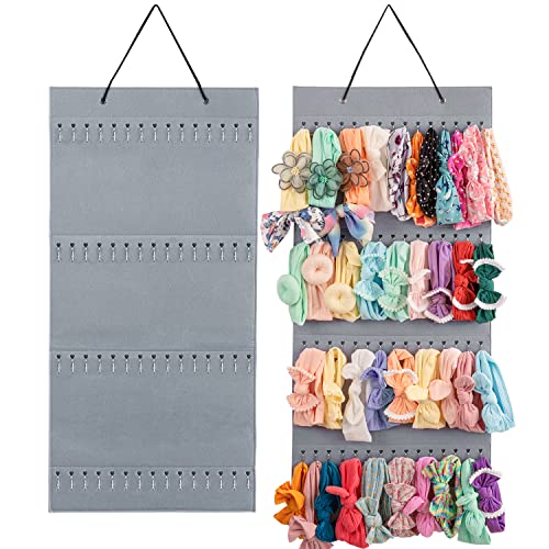 Image of JEWERADO Headband Holder for Baby Girls Hair Bows Hanging Storage Organizer with 60 Hooks Storage for Newborn Headbands, Bow (Gray)