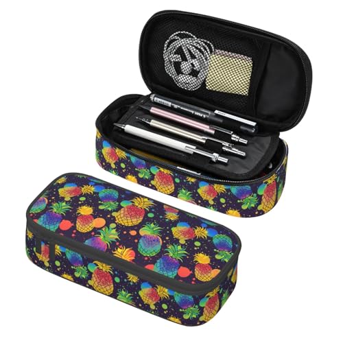 Image of Tropical Colorful Pineapple Pencil Case Big Capacity Storage Pencil Pouch Stationery Bags With Zipper Portable Pen Holder Box Organizer For Boys Student College School Office Supplies