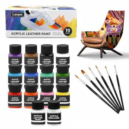 Image of Sneaker & Leather Paint Kit | 12 Acrylic Colors for Shoes with 1 Preparer, 1 Gloss Finish & 5 Brushes | Waterproof Flexible Color for Jackets, Bags, DIY Restoration & Custom Art (Acrylic Leather Paint Colour Set)