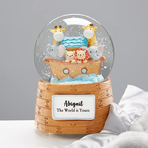 Personalization Universe Personalized Noah's Ark Baby Snow Globe, Custom Name and Text, Indoor Resin and Glass Decor, Perfect for Nursery or Baptism Gift