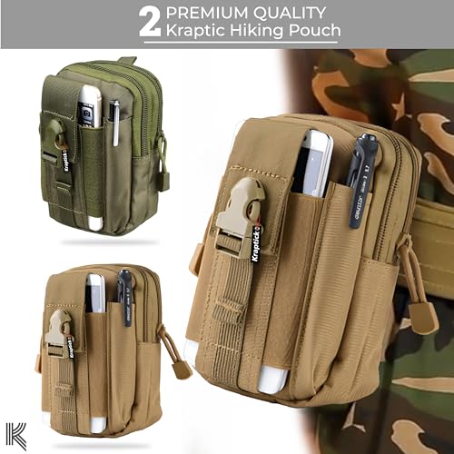 Image of Kraptick Multi-Purpose Water Resistant Waist Bag with Dual Compartment, Waist Bag Mobile Phone Holder, Waist Pack for Men, Women Camping Hiking Pouch (Army Green & Beige) (Combo of 2)