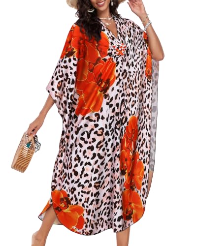 Image of Kaftan Dresses for Women V Neck Caftans Batwing Sleeve Beach Cover Ups | JILUVIN Plus Size Long Floral Print Dress, Loose Fit Maxi Casual Moomoo, Lounge House Mumu Nightgown Summer Vocation 2026