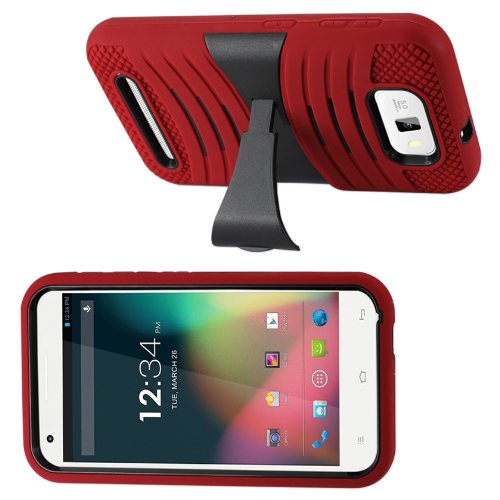 Reiko Silicon Case And Protector Cover With New Kickstand For Blu Studio 5.5 D610A - Retail Packaging - Red/Black #TOP2