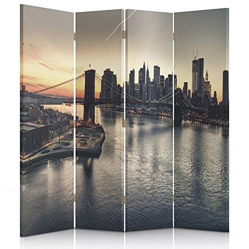 Feeby Frames Paravent 4 Panneaux New York Décoratif Réversible Gris 145x180 cm