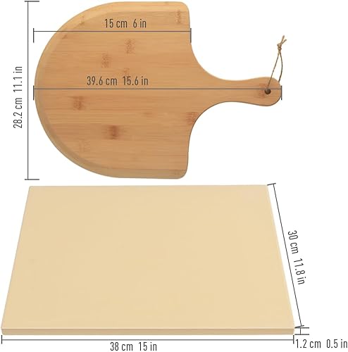 Miniatura 7 de homEdge Juego de piedras para pizza, piedra redonda resistente para hornear pan, pizza, piedra de cocción con paleta de bambú para horno y parrilla,