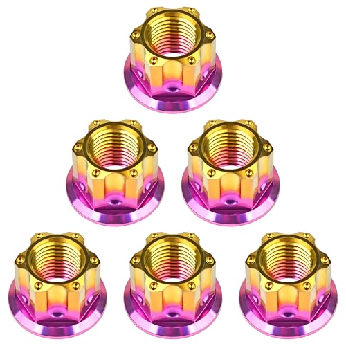 Image of Titanium M6 M8 M10 M12 M14 M16 Flange Bolt Nut Bicycle Motorcycle Rear Axle Car Modification Accessories Pack of 6 (M12 Pitch 1.5mm, Purple Gold)