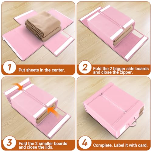 Image of StorageTastic 2 Pack Bed Sheet Closet Organizers and Storage,Sturdy Foldable Storage Containers with Window and Label,Storage and Organization for Bedding Sheets,Duvet Covers,Blankets (Pink)