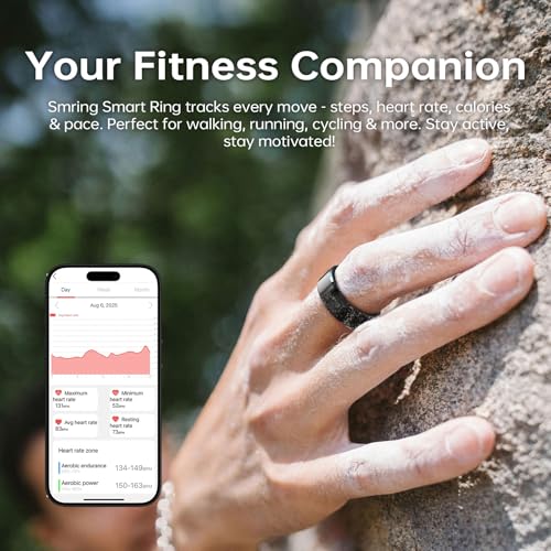 Smring Smart Ring, Fitness Tracking Ring, Heart Rate Monitor Health Tracker for Women/Men, IP68—No Subscription—Sleep Tracker for iPhone and Android, Up to 10 Days of Battery Life (Silver, #10) - Image 4