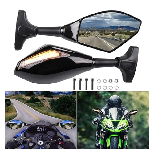 Espejos de moto aspecto carbono con luces intermitentes para Suzuki GSXR 600 750 3