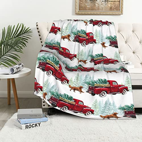 JOOCAR Farmhouse Christmas Throw Blanket Red Truck and Pet Dog Fannel Blanket Home Decor Soft Plush Warm Merry Christmas Throw Blanket for Bed Couch Living Room Sofa Chair(50" x 60") - Image 3