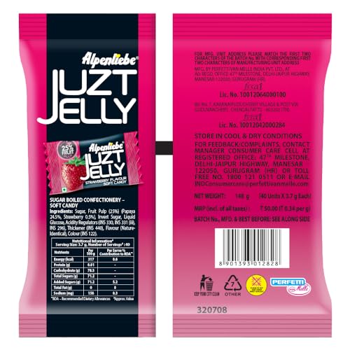 Alpenliebe Juzt Jelly, Strawberry Pouch, 171 g, 45 pc amazinggiftidea-com