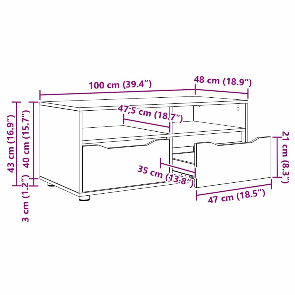 Mobile TV in rovere Artisan, 100 x 48 x 43 cm, con cassetto e ripiani, mobile basso per soggiorno, HiFi, canalina per cavi, archiviazione multimediale, home theater e angolo gaming