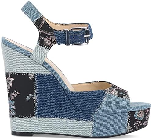 Jessica Simpson Women's TONIA Platform Wedge Sandal, Blue and Pewter Patchwork, 6.5 | Image 1