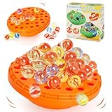 Marble Balance Game - 50 Colorful Marbles with Built-in Storage, Fun Family Challenge for 1-4 Players, Educational Toy for Kids & Adults, Perfect for Parties, Travel & Birthday Gifts (Pumpkin Orange)