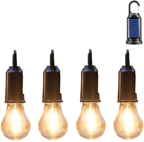 Luces solares para acampar con gancho, lámpara colgante para campamento al aire libre, pequeña bombilla recargable con gancho de clip, 3 modos de